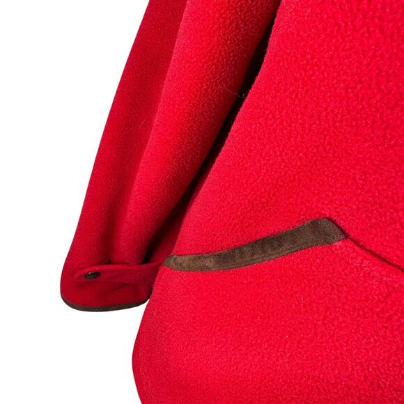 Vintage Polo Ralph Lauren Fleece Jacket Men’s Large Red Full Zip Suede Trimmed - Picture 3 of 11